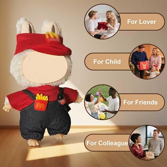 17cm Doll Clothes, Accessories for 15/17cm Dolls Clothes Headband + Overalls, Dolls Keychain Accessories, No Doll Included (Red)