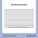 Storkcraft Crescent 6 Drawer Double Dresser (White) – GREENGUARD Gold Certified, Nursery Dresser for Kids Bedroom