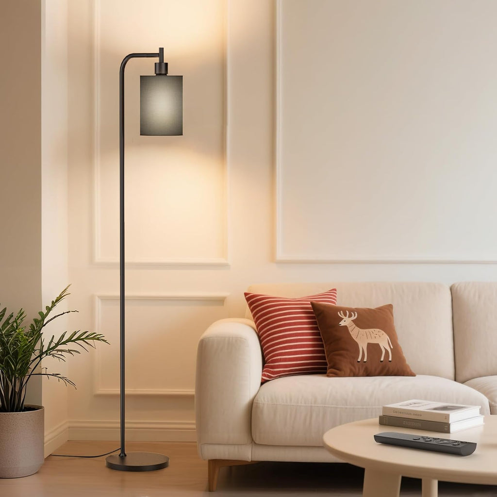 Floor Lamp with Linen Shade, Dimmable Tall Standing Lamp with Remote Control & 3 Color Temperatures, Modern Floor Lamps for Living Room Bedroom Office Corner, 9W LED Bulb Included