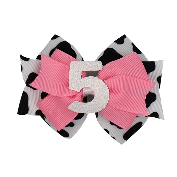 Birthday Hair Bow for Baby Girls 1 2 3 4 5 6 Years Sprinkle Decorations Party Hair Accessories for Five 5th Birthday Cow Print Cowgirl