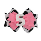 Birthday Hair Bow for Baby Girls 1 2 3 4 5 6 Years Sprinkle Decorations Party Hair Accessories for Five 5th Birthday Cow Print Cowgirl