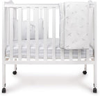 Ely's & Co. Mini Crib Bedding Set for Boys, 4 Piece Set - 1 Fitted Mini Crib Sheet, Quilted Comforter and Decorative Pillow, Blue Dragonfly + Stripe Collection