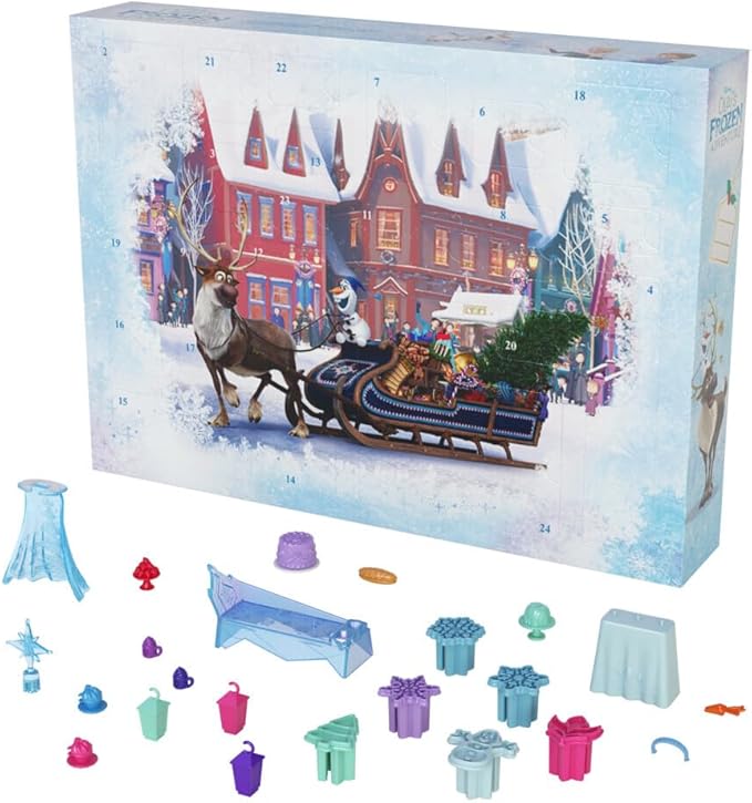 Mattel Disney Frozen Toys, Anna & Elsa Small Doll Advent Calendar with 2 Friend Figures, Moldable Sand & 24 Play Pieces, Inspired by Olaf’s Frozen Adventure