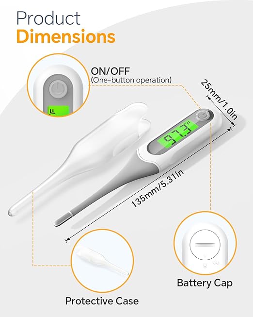 Digital Thermometer for Adults and Kids, 8s Fast Reading Baby Oral Thermometer with 3 Colors Backlit, °C/°F Switchable, Fever Alarm, Medical Basal Thermometer for Oral, Rectal, Underarm