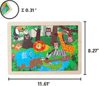 Animals Wooden Jigsaw Puzzle for Kids Set of 2 - African Wildlife and Farm Animals（15 pcs） Preschool Educational Learning Toys Gift for Toddlers Boys and Girls