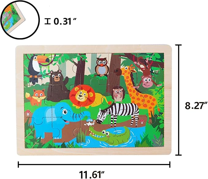 Animals Wooden Jigsaw Puzzle for Kids Set of 2 - African Wildlife and Farm Animals（15 pcs） Preschool Educational Learning Toys Gift for Toddlers Boys and Girls