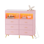 Dresser for Bedroom with 6 Drawers, Multi-Functional Nursery Dresser with LED Lights & Charging Station,Baby Changing Table Table with Diaper Changing Station