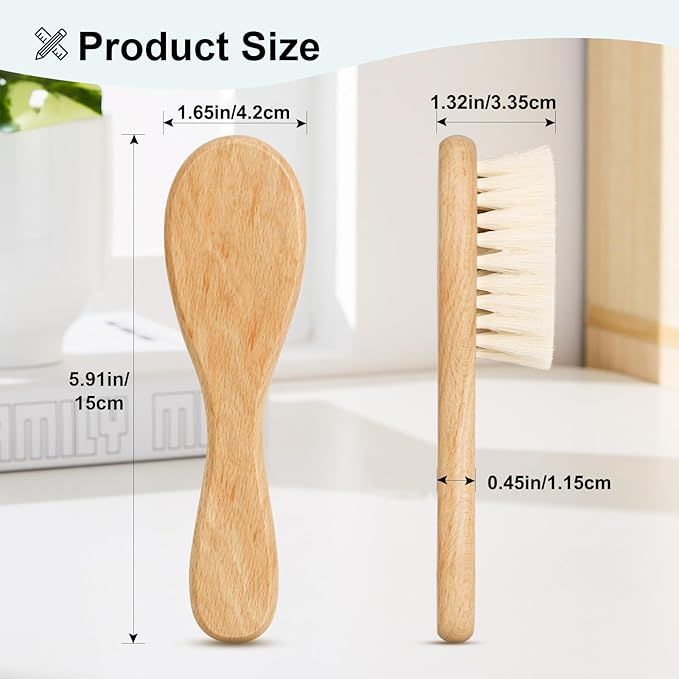 Baby Hair Brush, Wooden Baby Hair Brush for Newborns & Toddlers, Super Soft Goat Bristles Hair Brush, Toddler Hair Brush,Ideal for Cradle Cap (2PCS)