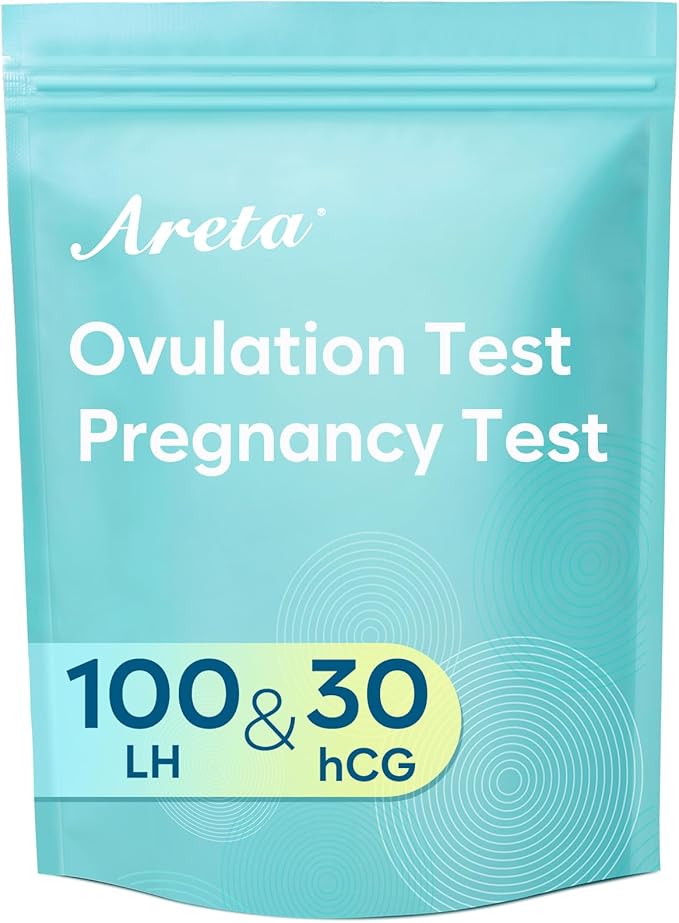 Areta Ovulation & Pregnancy Test Strips: 100 Ovulation Strips & 30 Pregnancy Tests Combo Kit | Accurate at-Home Fertility Tracker | Highly Sensitive Early Pregnancy Detection | 100 LH + 30 HCG
