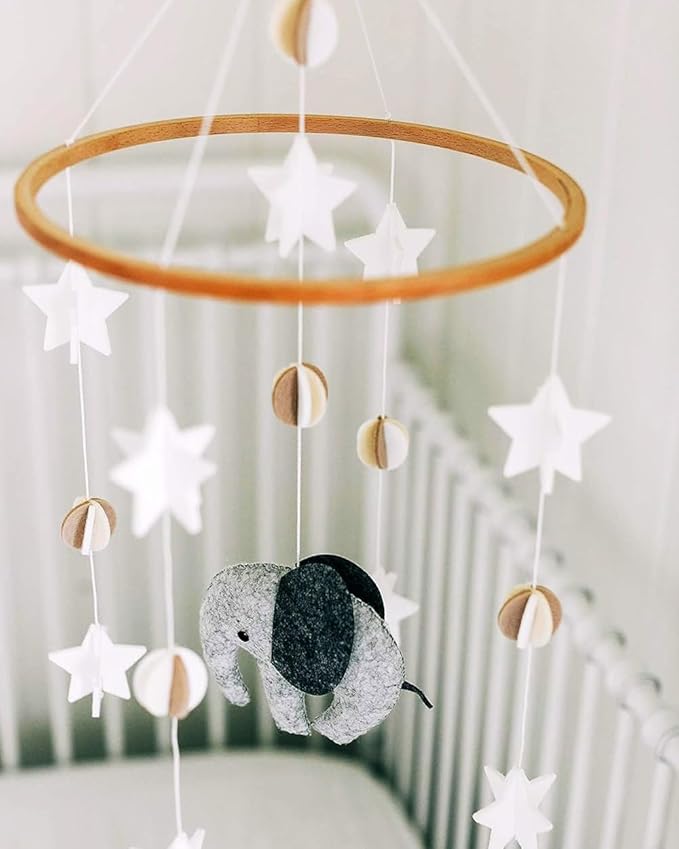 Sorrel + Fern Scandinavian Elephant Baby Crib Mobile - Grey, Portable, Hanging Mobile for Newborns, Parents, Gift-givers