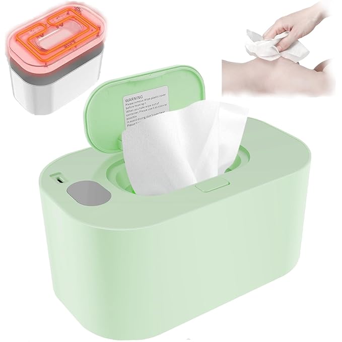 Portable Baby Wipe Warmer，Wipe Warmer and Baby Wet Wipes Dispenser to Even Heating, Wipe Heater with Temperature Display, Diaper Wipe Warmers for Home Car Travel Newborn Baby (Green)