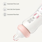 YOHKOH Natural Glass Baby Bottle with Natural Response Nipple, Newborn Anti-Colic Baby Bottles, Wide Neck Mushroom Cap Baby Bottle, Clear ((8.8oz (Pack of 2), Purple)