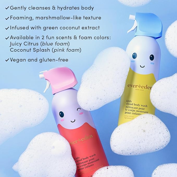 Evereden Kids Foam Soap, Cloud Body Wash (6.7 fl. oz., Juicy Citrus): Spray, Shape & Splash: The Fun, Fluffy Foam That Makes Bath Time Playtime, Hydrating Foaming Bath Soap for Sensitive Skin