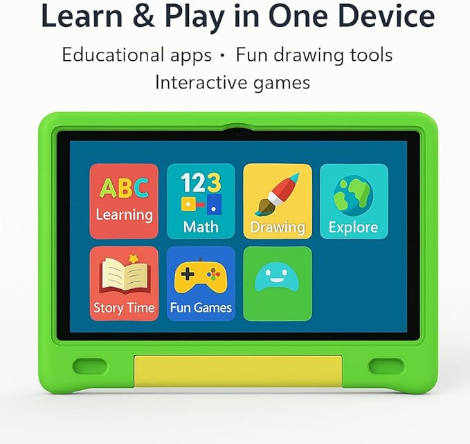 10.1 Inch Kids Tablet with Shockproof Case | Android 14, 64GB+8GB RAM, 12H Battery | Parental Control, Google Kids Space & Preloaded Educational Apps | WiFi 6, HD Display, Ages 3-12