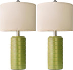 PoKat 23" Green Ceramic Table Lamps Set of 2, Farmhouse Table Lamps for Living Room, Modern Lamps for Bedroom Night Stands, Traditional Nightstand Desk Lamps, Medium