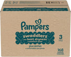 Pampers Swaddlers Diapers, Size 3 (13-26 lbs), 168 Count, Absorbent, Keeps Baby Dry and Comfortable, Skin Safe Disposable Baby Diaper (Packaging May Vary)