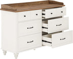 WAMPAT Dresser for Kids Bedroom with 6 Drawers, Mid Century Baby Dresser Wide Chest of Drawers with Storage Cabinet Organizer for Nursery, Living Room, Off White
