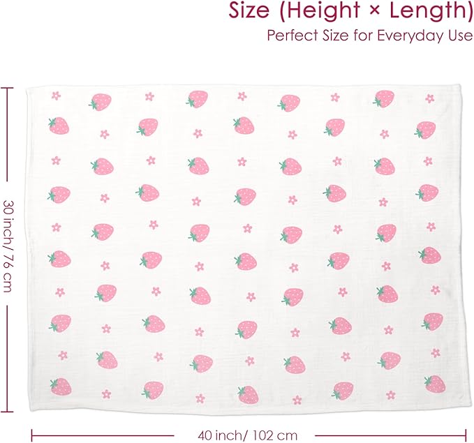 Strawberry Baby Blankets for Girls, Soft Nursery Minky Blankets with Muslin and Dotted Fleece Back 30x40 inches, Receiving Bed Quilt for Newborn, Infants, Toddlers