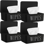 4 Pack Baby Wipes Dispenser Refillable Wipe Holder with Lid Toilet Wipes Container for Bathroom Tissue Paper Storage Box for Home Office (Black)