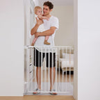 Babelio 34" Extra Tall Baby/Dog Gate with No Threshold Design Walk Thru Door, 26-43" Auto Close Safety Gate for Babies, Elders and Pets, Fits Doorways, Stairs, and Entryways, White