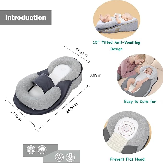Reflux Pillow for Baby, Feeding Support Pillow, Anti Reflux Newborn Feeding Pillow, Baby Wedge Pillow for Newborn,Adjustable Wedge Lounger Pillow for Reducing Spit-Up
