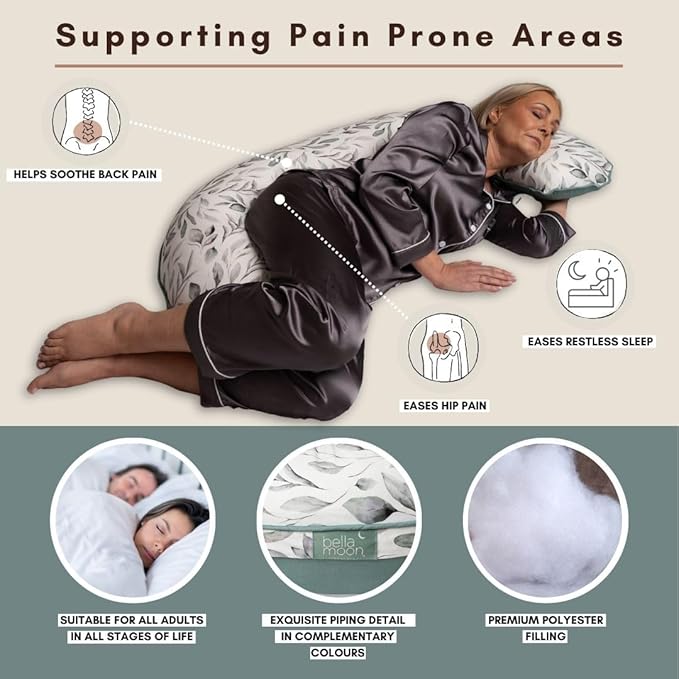 BellaMoon C Shaped Pregnancy Pillow for Sleeping (55 Inch) Maternity Body Pillow with Cooling Cover Soft Support for Women, Back, Legs, Belly C Pillow for Side Sleeping & Full Body pillows for adults