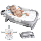 Collapsible Baby Bath Tub for Newborn to Toddler with Floating Cushion for Bath Support, Portable Baby Bath Tub with Real-Time Temperature Monitor, Baby Bath Essentials, Gray