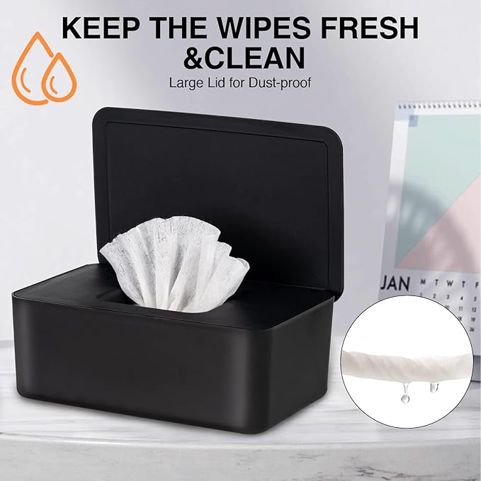 Baby Wipes Dispenser, Wipe Holder for Baby & Adult,Keeps Wet Tissue Fresh, Non-Slip Wipes Case, Flushable Wipe Container with Sealing Design Lid