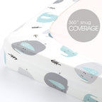 GRSSDER Stretchy Ultra Soft Jersey Knit Fitted Pack n Play Sheets Set 2 Pack, Portable/Mini Cribs Playards Sheets with Deep Pocket, Cute Elephant for Girls and Boys