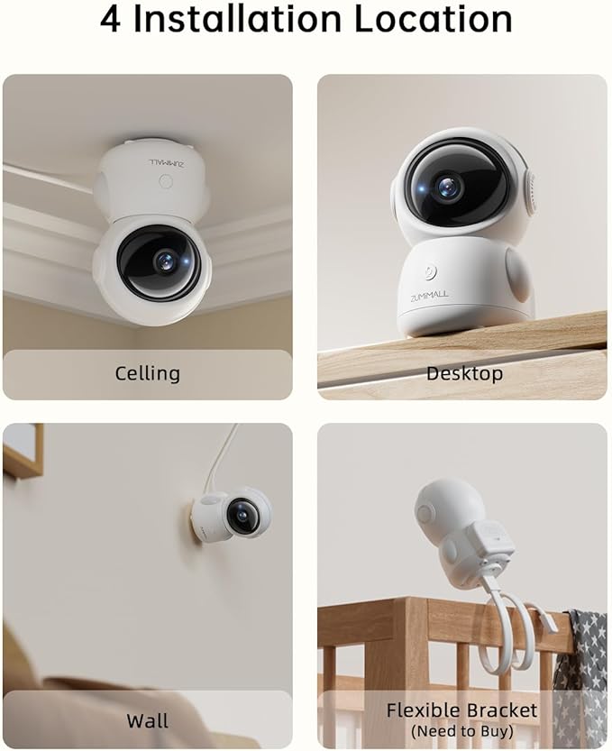ZUMIMALL Security Camera Indoor, 5G/2.4G WiFi Baby Monitor with Camera and Audio, 2K Wired Pet Cameras for Home Security, One-Click Call, Auto Tracking, Cry/PIR/AI Detection, Alexa/ONVIF/Cloud