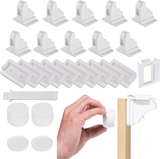 Child Safety Magnetic Cabinet Locks - Children Proof Cupboard Baby Latches - Adhesive for Cabinets & Drawers (10 Locks and 2 Keys)