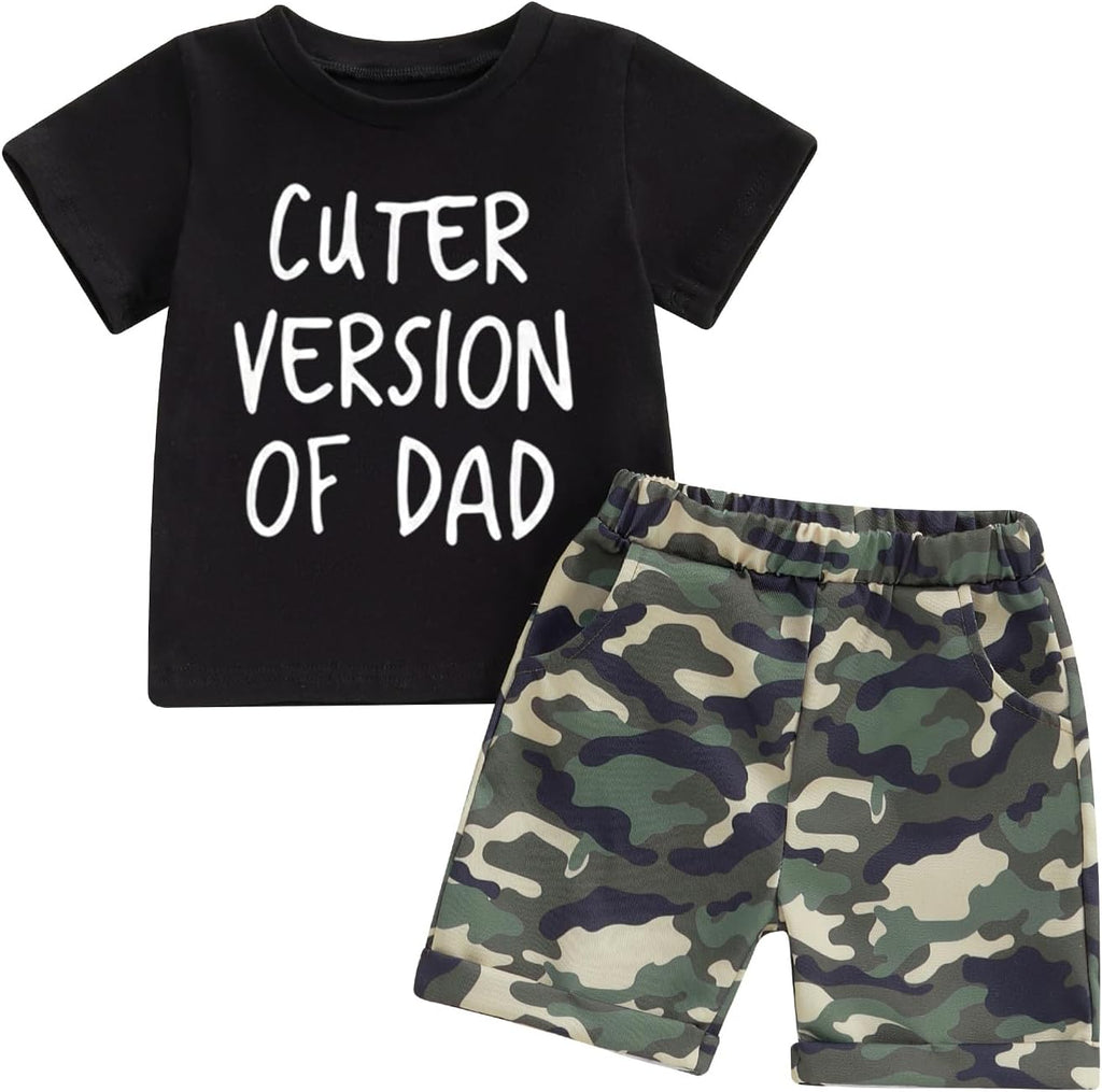 wdehow Toddler Kids Baby Boy Summer Clothes Sets 1T 2T 3T 4T 5T Letter Print Short Sleeve Tops Camouflage Shorts Outfits