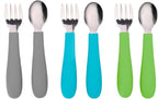 WeeSprout Toddler Utensils, 3 Forks & 3 Spoons, 18/8 Stainless Steel & Food Grade Silicone, Thick Easy-Grip Handles, Perfect Length For New Self Feeders, Gentle On Gums & Teeth, Dishwasher Safe