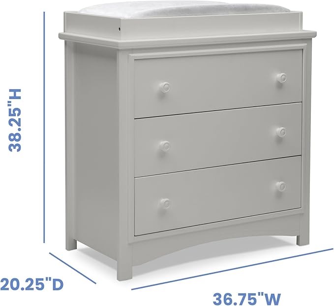 Delta Children Perry 3 Drawer Dresser with Changing Top and Interlocking Drawers, Moonstruck Grey