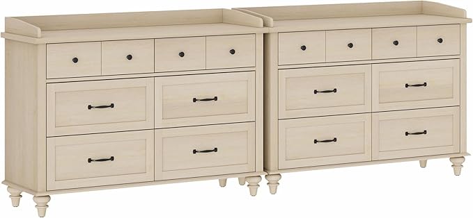 WAMPAT Set of 2 Kids Dresser with 12 Drawers, 2-in-1 Baby Dresser for Bedroom & Kids Room, Rustic Chests & Dressers Wooden Closet Organizer for Children's Bedroom, Beige
