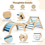 Pikler Triangle Set with Cushion, 8-in-1 Toddler Climbing Toys Indoor, Wooden Montessori Climbing Set with Arch Ramp,Ladder&Tent Cloth, Baby Indoor Climber Jungle Gyms for Toddlers Toy, Blue