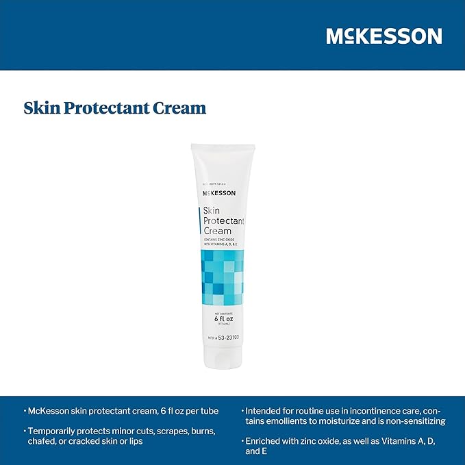 McKesson Vitamin A & D Skin Protectant Cream with Zinc Oxide - Incontinence Barrier Cream, Diaper Rash, Healing Dry and Cracked Skin - 6 oz, 1 Count