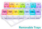 Sukuos AM PM Weekly Pill Organizer 2 Times A Day, Large Daily Pill Box Case 7 Day with Easy Push Button Design, Detachable Medicine Holder for Vitamin/Fish Oil/Supplements (Rainbow)