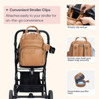 BabbleRoo Leather Diaper Bag Backpack - Baby Essentials Travel Baby Bag, Multi function, Waterproof, with Changing Pad, Stroller Straps & Pacifier Case – Unisex, Light Brown