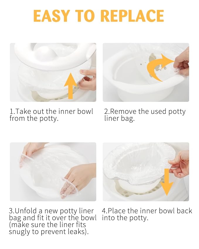 50 Pcs Potty Liners for Summer Infant My Size Potty Pro - Disposable Potty Bags with Elastic Fit, Leakproof & Easy Clean, Fits Most Potty Chairs, Travel Potties, Portable Toilets, 18×8 Inches