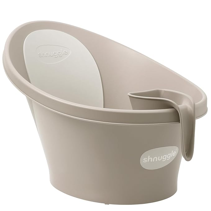 Shnuggle Newborn Bath Essentials Bundle | Baby Bath with Support Bump and Soft Backrest & Rinse Jug | Safe, Gentle, and Stylish Bathtime Set for Babies & Toddlers | Taupe