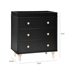Babyletto Lolly 3-Drawer Changer Dresser with Removable Changing Tray in Black and Washed Natural, Greenguard Gold Certified