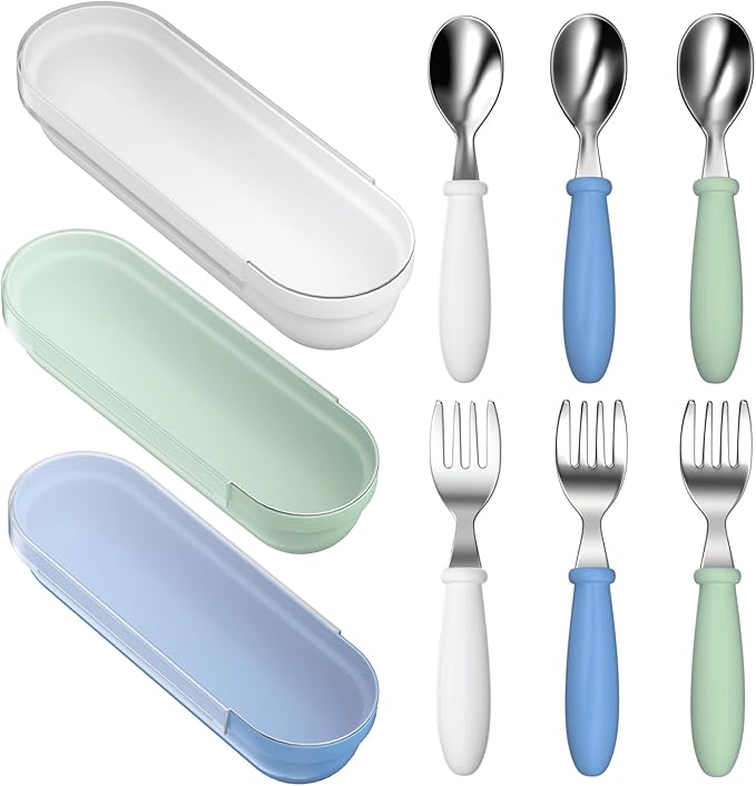 Toddler Utensils, Kids Stainless Steel Silverware Set, Toddler Forks and Spoons, Baby Utensils Set with Storage Box for Self Feeding Safe, Dishwasher Safe (3 Set with Case)