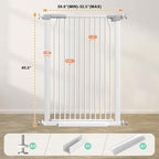 40.5" Extra Tall Baby Gate for Stairs No Drill, 29.6"-32.5" Narrow Wide Dog Gate Indoor, Pressure Mounted Safety Child Gate, Cat Doggie Pet Gate for House Doorways Walk Through, White