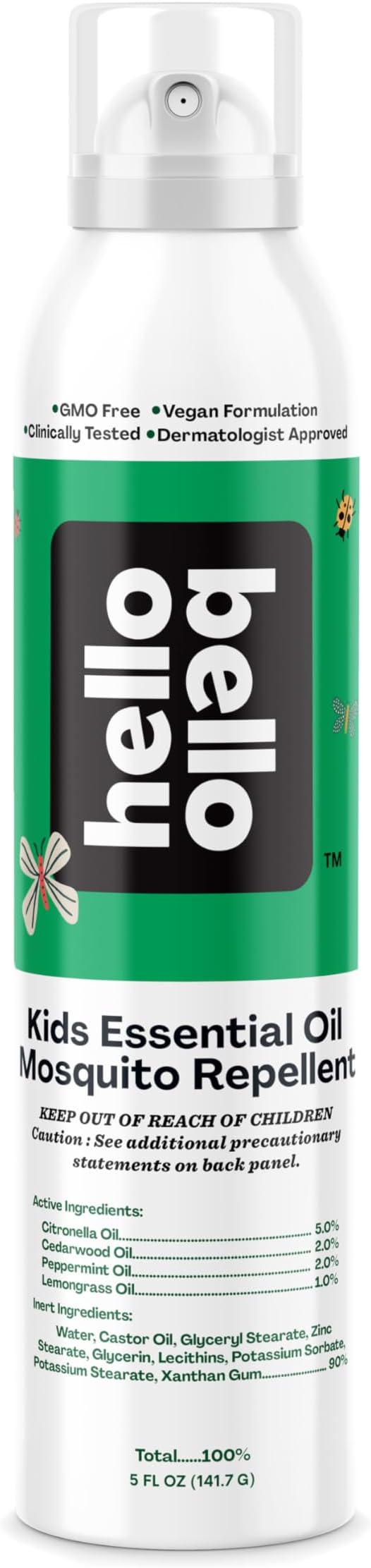 Hello Bello Mosquito Repellent Spray, with Natural Lemongrass, Cedarwood, Citronella, and Peppermint Oils, 5oz Can