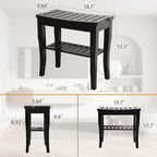 VVW 19 Inch 2-Tier Bamboo Shower Bench - Bathroom Bench Seat with Storage Shelf, Wooden Spa Seat with Non-Slip Feet Bath Stool for Adults Women Elderly, (Black)