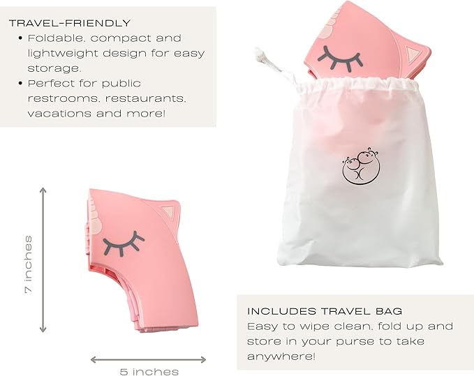 Hippypotamus Travel Potty Seat for Toddler - Folding Potty Training Seat - Portable Toilet Seat Cover for Baby & Kids (PINK Unicorn)