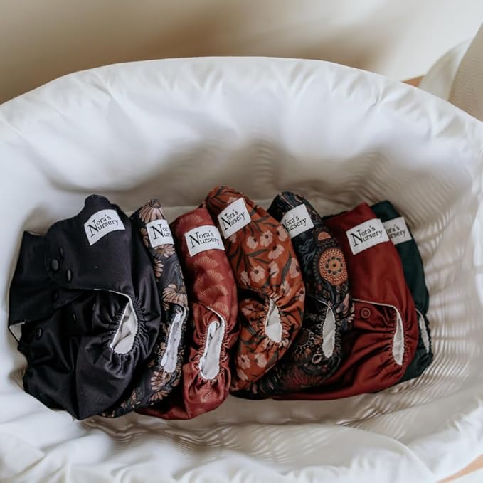 Nora's Nursery AWJ Cloth Diapers 7 Pack with 1 Wet Bag - Waterproof Cover, Washable, Reusable & One Size Adjustable Pocket Diapers for Newborns and Toddlers - Dahlia