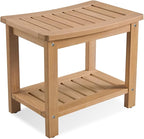 Psilvam Poly Lumber Shower Bench, Shower Stool with Storage Shelf, Water Resistant & Non-Slip Design Shower Seat for Bathroom, Living Room, Bedroom 21 1/4"×14"×18 1/2"（Teak Color）