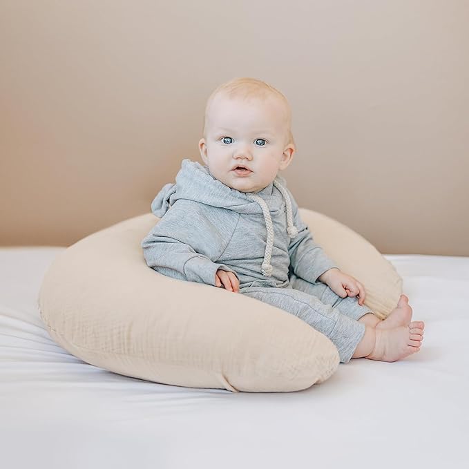 Konssy 2-Pack Muslin Nursing Pillow Covers, Soft & Adorable Nursing Covers for Breastfeeding Pillows, Slipcovers for Newborn Boys & Girls(Cream, Green)